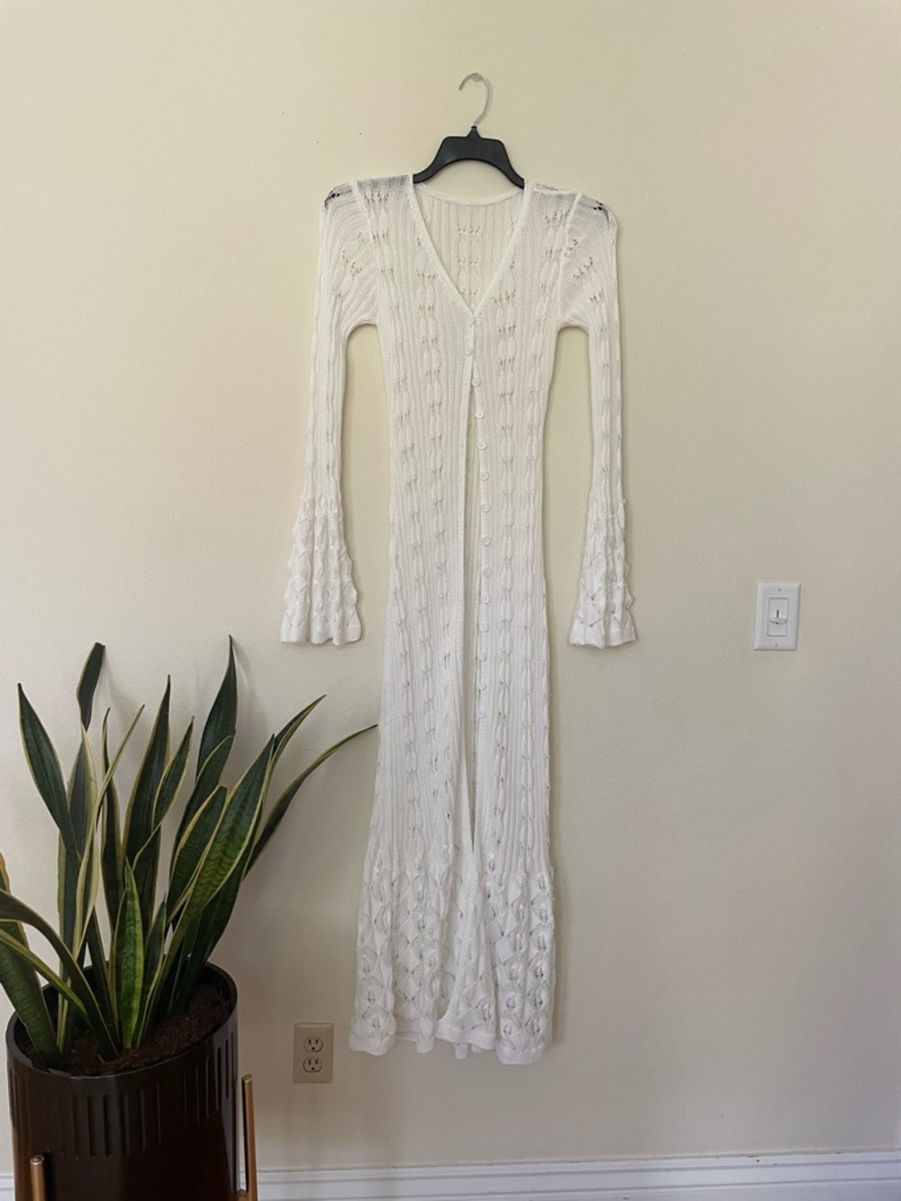 🌷 SHEIN White Cable Knit Button-Front Maxi Dress/Cardigan #58
